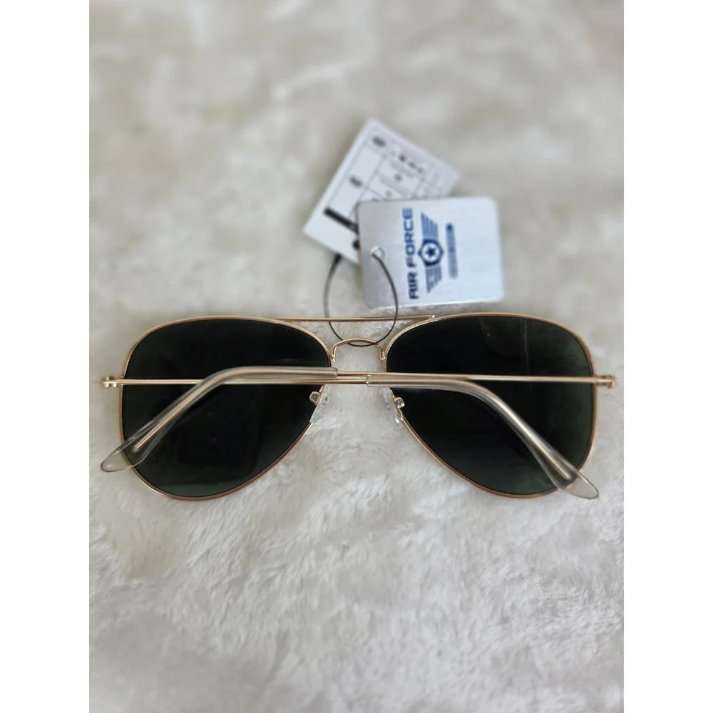 Air Force Aviator Series Sunglasses Gold Frame Dark Green Lens UV 400 Protection